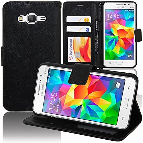 VCOMP Samsung Galaxy Grand Prime SM-G530F/ (4G) Value Edition SM-G531F/ Duos TV SM-G530BT/ G530FZ G530Y G530H G530FZ/DS: Wallet case leather PU Book flap holder video - BLACK