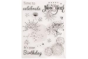 DZIXY 0 Shipping Fee Over 15 GBP Happy New Year Fireworks Clear Stamps for Card Making DIY Scrapbooking Crafting Album Silicone Seals Sets for Journaling Decoration