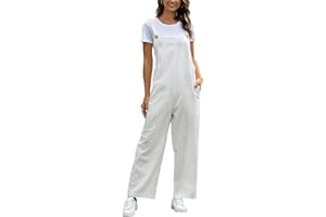SotRong Dungarees for Women uk Loose Fit Baggy Jumpsuit Sleeveless Overall Cotton Rompers Casual Long Wide Leg Playsuit Trousers Pants with Pocket