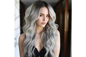 BERRYLION Long Gray Wigs for Women Ombre Grey wigs for Black Women Synthetic Wigs for Women 23inch
