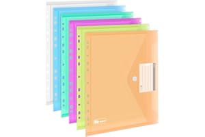AGOER 12 cartelline portadocumenti formato A4, 6 colori, formato A4, trasparente, portadocumenti, con bottone a pressione, per organizzare con 11 bordo forato e tasca per etichette