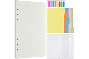 MALEDEN Gepunktetes Nachfüllpapier, 200-Punkte-Rasterseiten, 5 farbige Binder-Teiler, 160 PCS-Registerkarten mit Lineal, 2 PCS-Binder-Taschen für den nachfüllbaren A6 Journal Notebook Planner Organizer
