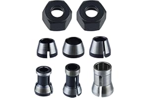 Hohitenz 6 Pieces Collets for Router Milling Accessories 6mm 6.35mm 8mm with 2 Nuts - Precision Collets for Engraving & Woodworking
