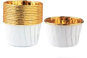 Spesh 50 Piezas Moldes Magdalenas Papel Molde Muffins Papel Aluminio para Navidad, Fiestas de Cumpleaños, Halloween(blanco-dorado)