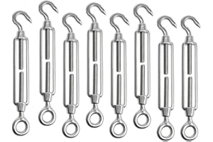 ASTARFAVOR 8pcs M5 Acero inoxidable 304 Gancho y ojo Tensor Tensor de alambre Tensor de Cable Tensión de Cuerda Apto para interior y exterior