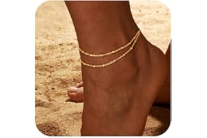 FUNEIA Lot Bracelet Cheville pour Femme Plaqué Or 14k Boho Dainty Layered Réglable Empilable Zircone Cubique Chaine de Cheville avec Feuille Perles Coeur Plage Bijoux pour Femme Fille Petite