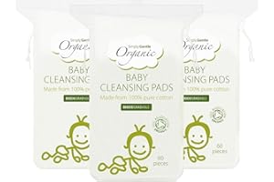 SIMPLY GENTLE ORGANIC Simply Gentle Baby Cleansing Pads - Perfect for Sensitive Skin - Pure Cotton Pads for Newborn Baby - Free from Odours or Irritants - Rectangular Shaped Disposable Cotton Pads - 3 Packs of 60 Pads