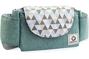 SONARIN Bolsa Organizadora de Cochecitos,Organizador para Coches de Paseo,con Portavasos,Correa Engrosada Utilizada como Bolso de Mano,Ajuste Universal para Todos los Cochecitos (Verde)