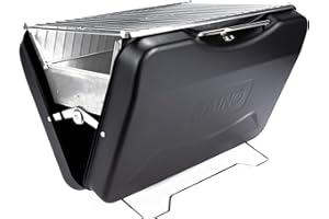 TAINO MOX Holzkohlegrill BBQ Koffergrill Camping-Grill Kohlegrill Retro-Stil klappbar Griller tragbar mobil Schwarz