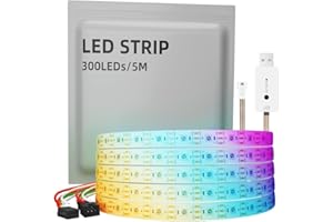 CUQI Taśma LED WS2812B, Indywidualnie Adresowalna Taśma LED 5050 SMD 256 RGBIC do Projektowania DIY i Dekoracji Wnętrz (Biała, 300 Diod LED/5M)