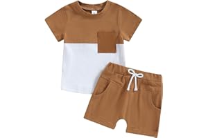 XEADOFFUBIO Baby Jungen Sommer Kurze Hosen Outfits Patchwork Sportanzug Kurzarm Rundhals Kontrast Farbe T-Shirt+Elastische Taille Kurzehose Jungen Loungewear Set Summer Tracksuit