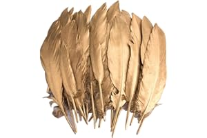 PLUSHCEWT Plumas Doradas para Manualidades, 40 Plumas de Ganso Naturales con Punta Dorada para Bodas DIY, Fiestas, Atrapasueños, Alas de Ángel, Árbol de Navidad y Decoraciones Navideñas (A)