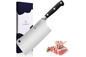 KEEMAKE Coltello da Cucina Macellaio 18 cm, Coltelli da Cucina Professionali in Acciaio Inossidabile, Mannaia Macellaio Cinese per Carne Ossa, Manico in Pakkawood