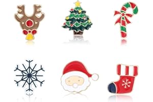 LOLIAS 6/9 Pezzi Set di Spille per Spille Natalizie Spille Smaltate Natale Babbo Natale Fiocchi di Neve Renne Pupazzo di Neve Campane Alberi di Natale Spille Gioielli per Decorazioni Natalizie