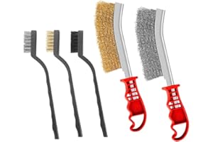 Belegao 5PCS Wire Brush Set, Hand Wire Brushes Stainless Steel Brass Nylon Bristles Heavy Duty Metal Scrubber for Cleaning Rust, Welding Slag, Paint Removal (2 Large, 3 Small)
