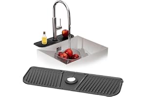 RYHX Tappetino per rubinetto in silicone, vassoio raccogli gocce per rubinetto del lavandino, tappetino per asciugare il bancone della cucina e del bagno, tappetino per scolare il rubinetto-Grigio