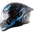 Axor Apex Hunter ISI ECE DOT Certified Full Face Dual Visor Helmet for Men and Women with Pinlock Fitted Outer Clear Visor and Inner Smoke Sun Visor Black Neon Blue Helmet-L