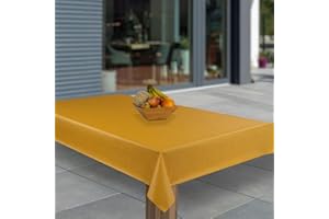 ‎LARO laro Wachstuch-Tischdecke Abwaschbar Garten-Tischdecke Wachstischdecke PVC Plastik-Tischdecken Eckig Meterware Wasserabweisend Abwischbar GAE, Muster:Gelb Orange Fasen Leinenoptik, Größe:100x180