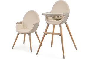 kk Kinderkraft FINI 2 Trona bebé 2 en 1, Silla Infantil, Trona portatil, Patas de Madera, Bandeja Ajustable, Fácil de limpiar, para niños, Beige