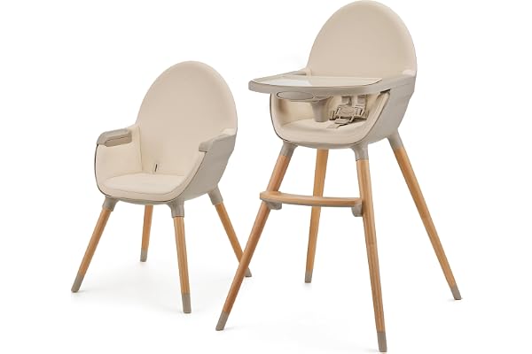 Kinderkraft FINI 2 Chaise Haute Bébé, 2 en 1, Fauteuil Enfant, Chaise Enfant, Puericulture Bébé, Évolutive, Réglable, Avec Plateau, Solide, Design Universel, Facilement lavable, 20kg, Beige