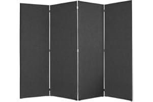 DESHOME - Separe divisorio interno dal design moderno, tessuto idrorepellente struttura in legno 4 ante - Separè divisorio paravento richiudibile pieghevole (Nero grafite)