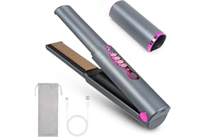 LAYHOU Bezprzewodowa prostownica do włosów, mini przenośna prostownica do włosów, akumulatorowa prostownica do włosów i lokówka 2 w 1, możliwość ponownego ładowania, 3 poziomy temperatury i szybkie