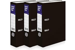 MKGT A4 Lever Arch Files for Paperwork, Metal Thumb Ring, Archive Document Folder | Large Ring Binders for Office, School & Home Filing (Black, Pack of 3)