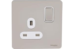 Schneider Electric Ultimate Screwless Flat Plate - Switched Single Power Socket, Single Pole, 13A, GU3410WPN, Pearl Nickel with White Insert
