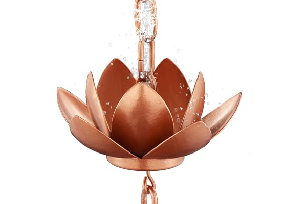 Rifachua 2,59 m Chaîne de Pluie pour Descentes de Pluviales Extérieures, Chaîne de Pluie en Cuivre avec Motif Lotus, Remplacement Fonctionnel et Décoratif pour Descentes de Pluviales