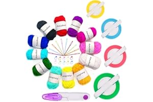 KNEWMART Pom Pom Maker, 4 Größen Fluff Ball Weaver Nadel Pompom Maker Sets Enthält 12 Stück Garn + 1 Stück Schere + 10 Stück Strickstichmarker + 10 Stück Plastiknadeln (37)