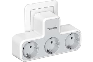 TESSAN 3 i 1 Vägguttag, uttagsadapter med 3 uttag, grenuttag kompatibel med Telefon, Pad, eluttag för Hem, Sovrum, Badrum, Kontor och Resor, Gråvit, 3600W