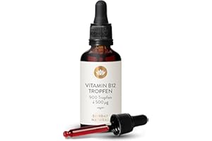 ‎SUNDAY NATURAL SUNDAY NATURAL® Vitamin B12 hochdosiert - 500 µg pro Vitamin B12 Tropfen – Bioaktive Formen B12 Methylcobalamin + Adenosylcobalamin – 900 Tropfen – Laborgeprüft, vegan, ohne unnötige Zusätze