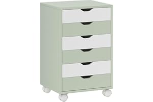 HOMCOM Cajonera Escritorio, Archivador Móvil con 6 Cajones, Soporte para Impresora con Ruedas, Guías Deslizantes Silenciosas, para Oficina, Casa, Verde y Blanco