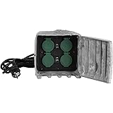 Grafner Gartensteckdose in Steinoptik mit Dämmerungssensor ON/Auto, 4 Steckdosen, 3680W / 16A, 3 Meter Zuleitung mit Stecker,