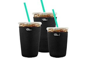 WK IEASON Reusable Iced Coffee Insulator Sleeve for Cold Beverages and Neoprene Cold Coffee Cup Sleeves Cooler Cover 16-32OZ for Coffee Cups, McDonalds, Dunkin Donuts, More (Embossed Black)