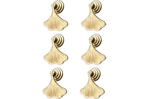 MOROBOR Ginkgo - Pomelli a forma di foglia, 6 maniglie dorate a forma di goccia, maniglie per cassetti, foro singolo, per armadio, armadio, armadio