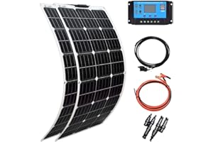 XINPUGUANG 200w Panel Solar Kit 2pcs 100W Flexible Fotovoltio Módulo Mono PERC 20A Controlador para autocaravana, barco, automóvil, caravana, carga de batería de 12v (200)