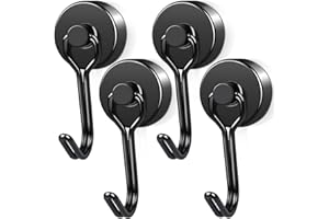 SWIHORAB Crochets magnétiques extra forts, 4 pièces de crochets magnétiques en néodyme de 20 mm pouvant supporter 15 kg, crochets magnétiques noirs en néodyme