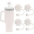 VIQUTRG 4 Pcs Flower Straw Covers Toppers for Cups 30&40 Oz Tumbler Accessories Silicone Straw Caps Reusable Straw Tips Protectors for Cup 0.4 * 1.1 inch Straws,White