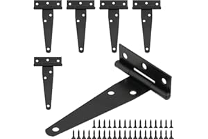 HOTUT 6 piezas Bisagra en T Negra, 4 Pulgadas, Bisagras con Correa en T a Prueba de Herrumbre con 36 Tornillos, Bisagra para Granero de Puerta Resistente para Puerta de Jardín, Ventanas, Vallas
