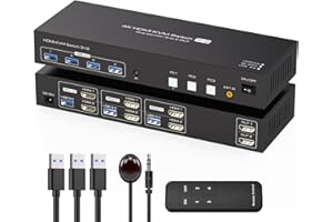 TJCXELE USB 3.0 HDMI 4K60Hz KVM Switch 3 PC 2 Monitores Simulación EDID Para 3 Computadoras que Comparten y 4 USB Dispositivos con Cables y Control Remoto