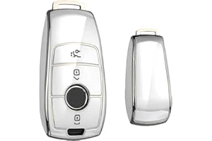 KEYSCOVER Autoschlüsselhülle für Mercedes-Benz Schlüssel - Cover Passend für E, S, A, CLA, GLA, GLE, GLC, GLK und AMG Modelle - Weiss-Silber - Schlankes Design und Einfache Installation