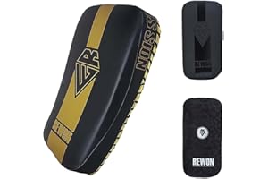 REWON GEAR Rewon Colpitori Muay Thai Pad Curva Pelle Scudo Sciopero con Presa Solida Kick Pad per Kickboxing MMA Pugilato Taekwondo Boxe Mix Arti Marziali x 1 unità Singola