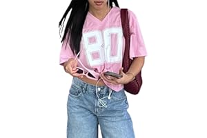 NICOXIJIA Jersey Shirts for Women Y2k Oversized Number Graphic Tee T-Shirt V Neck Short Sleeve Sport Casual Tops Streetwear