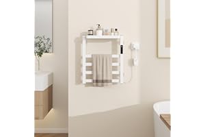 YU YUSING Scaldasalviette Elettrico Bagno 47x40x11cm, Termoarredo Bagno Intelligente con Un Ripiano, Asciugamani con Radiatore da Parete, Portasciugamani, 72W, Display LED, Touch Contro, Bianco