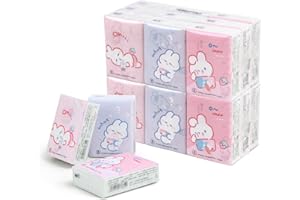 Terdey Pocket Tissue, 27 Bag Travel Size, 3-Ply White Paper, Rabbit Print, 216 Sheets, Convenient for Outings, School, Work
