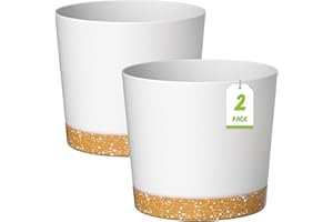 ZMTECH 30.5cm Plant Pots, Modern Planters with Drainage Holes and Detachable Saucer, Plastic Flower Pots for Plants for House Garden Windowsill (Set of 2, White)