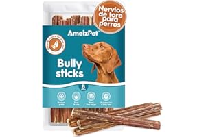 AmeizPet Bully Pizzle Stick para Perros y Achorros 8 Piezas, Nervios De Toro para Perros De Larga Duración, Palos Carne para Perros para Masticar Perros para Entrenamiento, 12 cm (4.7")
