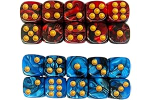 AKSIQIOL 20 Pcs D6 Dice Set, 6-Sided Acrylic Dice, 16mm Polyhedral Colored Dice for Board Games, Math Learning, and Dice Games (Black-Red, Black-Blue)