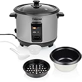 Tristar Rice Cooker, 1 L, Steam Tray, Non-Stick Inner Bucket | Up to 5 servings, 400 W, Stainless steel housing, Keep warm fu
